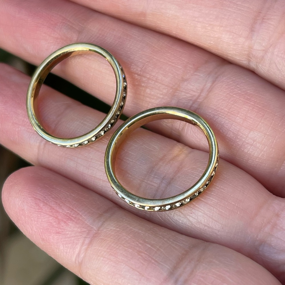 Pair of diamanté set gold tone eternity bands - Picture 3 of 7